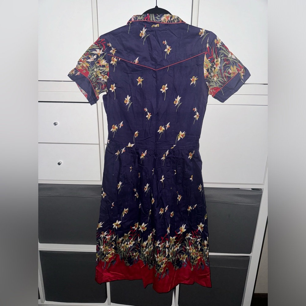 Vintage Daffodil Blue Floral Dress Size 8 - image 7
